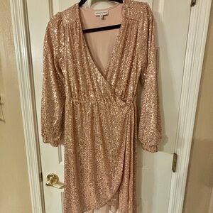 Gibson Latimer Rose Gold Sequin Wrap Dress